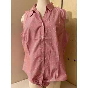Christopher & Banks Womens Sz‎ XL Striped Sleeveless Blouse Dots Tie Button NWT